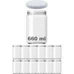 Özbience 660 ml Şeffaf Cam Kavanoz Seti, Metal Kapak, 12'li Paket - Ahşap - Beyaz