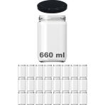 Özbience 660 ml Siyah Metal Konserve Kapaklı Şeffaf Cam Kavanoz, 24 Adet - Ahşap