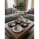 Özbience 6'lı Siyah Beyaz Örgü Desenli Yuvarlak Sunum Tepsisi - Açık Bej - Seçenek 1