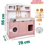 Özbience Ahşap LED Ocaklı Pembe Mutfak Oyuncak Seti, Eğlenceli ve Güvenli Çocuk Oyunu - Seçenek 1 - Ahşap - Bej
