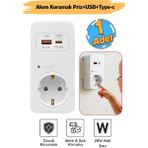 Özbience Akım Şok Koruma, USB Type-C Priz, Çocuk Güvenlikli, Hızlı Şarj Soketi - Ahşap - Beyaz