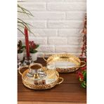 Özbience Aynalı Kulplu Sunum Tepsisi 20 Cm, 2'li Set, Kahve, Çay, Çikolata Için Ideal - Altın - Seçenek 1