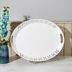 Özbience Beyaz Romantik Tepsi 52X39 Cm, Şık ve Zarif Dekorasyon Aksesuarı - Ahşap - Beyaz - Seçenek 1