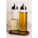 Özbience Cam Yağdanlık ve Sirkelik Seti, Ahşap Standlı, 3 Parça, 500 ml - Seçenek 1