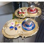 Özbience Çelik Gold 2'li Dantel Desenli 30 cm Servis Tepsisi, Şık ve Dayanıklı - Altın - Seçenek 1
