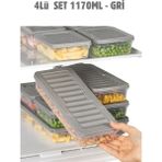 Özbience Çok Amaçlı Buzdolabı ve Buzluk Saklama Kabı 4'lü Set, 1170ML - Altın - Gri