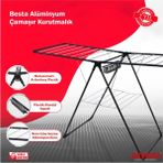 Özbience Dayanıklı Alüminyum Çamaşır Kurutmalık, Pratik ve Şık Tasarım - Ahşap - Seçenek 1