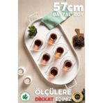 Özbience Elips Metal Çay ve Sunum Tepsisi, 57 Cm, Tel Kulplu - Ahşap - Beyaz - Seçenek 1
