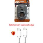 Özbience Gri Renk Akım Koruma Priz Anahtarlı USB Type-C 3000W ve Telefon Şarj Kablosu - Altın - Gri