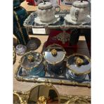 Özbience Gül Çerçeveli Gümüş-Gold Kaseli Seti, Şekerlik, Sunum ve Çerezlik 34 cm - Ahşap - Seçenek 1