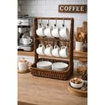 Özbience Hasır Çok Amaçlı Fincan ve Takı Askılığı, Dekoratif Organizer Stand - Seçenek 1 - Ahşap - Ceviz