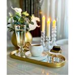 Özbience Iki Adet Aynalı Gold Tepsi, Duvara Asılabilen, Dekoratif ve Kahve Sunumluk 12X30 cm - Altın - Seçenek 1