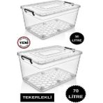 Özbience Iki Parçalı Tekerlekli Saklama Kutusu Seti 50L ve 70L Büyük Boy - Altın - Seçenek 1