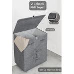 Özbience Katlanabilir Çok Amaçlı Keçe ve Deri Çamaşır Sepeti 53X33X60 cm - Seçenek 1 - Altın - Gri