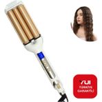 Özbience LED Göstergeli Seramik Su Dalgası Saç Maşası, Parlak ve Pürüzsüz Bukleler Için - Açık Bej - Seçenek 1