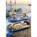 Özbience Mavi Desenli Gold Çerçeveli Oval Dekoratif Tepsi 13X30 - Ahşap - Ceviz - Seçenek 1