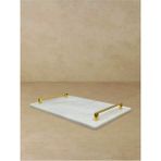 Özbience Mermer 30X20 cm Dekoratif Söz Nişan ve Sunum Tepsisi, Beyaz ve Gold - Ahşap - Beyaz - Seçenek 1