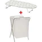 Özbience Mini Ütü Masası 73 cm ve Katlanır Ayaklı 50 Lt Çamaşır Sepeti Seti - Ahşap - Beyaz - Seçenek 1