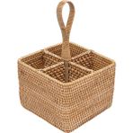 Özbience Modern Bohem Kare Rattan Çatallık ve Kaşıklık Seti - Ahşap - Bej - Seçenek 1