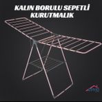 Özbience Pembe Kalın Borulu Sepetli Çamaşır Kurutmalık Askısı - Altın - Gri - Seçenek 1