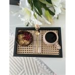Özbience Rattan ve Hazeran Dekoratif Sunum Tepsisi, Siyah, 33X21CM - Ahşap - Seçenek 1