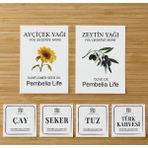 Özbience Şeffaf Kavanoz Etiketi Seti, Ayçiçek, Zeytin Yağı, Çay, Şeker, Tuz ve Kahve Için - Seçenek 1