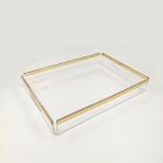 Özbience Şeffaf Pleksi Sunum Tepsisi, Gold Detaylı, 27.5 x 38 Cm, Söz ve Nişan Servisi - Altın - Seçenek 1