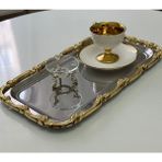 Özbience Şık Çelik Büyük Baton Gold Çerçeveli Servis Tepsisi 17X33 cm - Altın - Seçenek 1