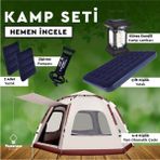 Özbience Taşınabilir 6 Kişilik Otomatik Çadır Seti, Yatak, Kamp Lambası, Pompa, Yastık - Ahşap - Ceviz