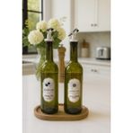 Özbience Yeşil Cam Şişe Zeytinyağı ve Ayçiçek Yağı Seti 750 Ml, Ahşap Standlı - Seçenek 1