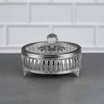 Özbience Yuvarlak Şekerlik, Kristal Taşlı, Cam Kapaklı, Metal Detaylı, 15 cm - Altın - Gümüş - Seçenek 1