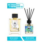 Özcan Bey Ottoman Serisi Beyaz Sabun Kokulu Parfüm White Soap 55ml Ve Beyaz Sabun Çubuklu Oda Kokusu 50ml