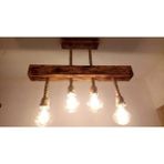 Özcan Life Vintage Ahşap Kütük Avize 4 Lambalı Halat Sarkıt Retro Aydınlatma,