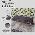 Özcan Mobilya Aksesuar Krom Metal Ayaklı Metal Kasalı Bench Mutfak Salon Antre Yatak Odası Balkon Puf Bank - Füme