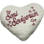 Özcan Tasarım Peluş Kalp Yastık - Seni Seviyorum Yastık - 010 - Beyaz