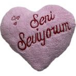 Özcan Tasarım Peluş Kalp Yastık - Seni Seviyorum Yastık - 07-Pembe