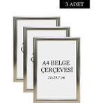 Özcanlar Çerçeve 3 Lü Set A4(21X29.7) Diploma Çerçevesi Belge Çerçeveleri Sertifika Çerçevesi - Gümüş - 21 x 30