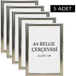 Özcanlar Çerçeve 5 Li Set A4(21X29.7) Diploma Çerçevesi Belge Çerçeveleri Sertifika Çerçevesi - Gümüş - 21 x 30