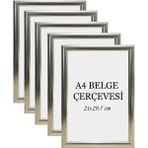 Özcanlar Çerçeve 5'li Set A4 Çerçeve Ucuz 21X29,7 Sertifika Evrak Diploma Belge Fotoğraf Çerçevesi Duvara Asılabilir Ofis - Gümüş - 21 x 29,7 cm