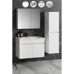 Özceden Aynalı Boy Dolaplı Banyo Dolabı Takımı 80+35 cm Komple Mdf ve Seramik Lavabolu - Beyaz