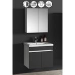 Özceden Çiğdem 65 cm Beyaz-Antrasit Gri Mat Mdf Seramik Lavabolu Asma Banyo Dolabı Takımı