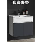 Özceden Çiğdem 65 cm Beyaz-Füme Balon Mdf Seramik Lavabolu Asma Banyo Alt Dolabı - Beyaz - Füme