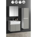 Özceden Çiğdem 65+35 cm Beyaz-Inox Balon Mdf Seramik Lavabolu Sepetli Asma Banyo Dolabı Takımı - Beyaz - Inox