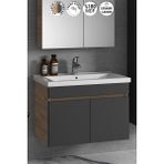 Özceden Çiğdem 80 cm Atlantik Çam-Antrasit Gri Mat Mdf Seramik Lavabolu Asma Banyo Alt Dolabı - Antrasit - Atlantik Çam