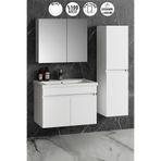 ÖZCEDEN Çiğdem 80+35 cm Beyaz MDF Seramik Lavabolu Asma Banyo Dolabı Takımı