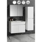 Özceden Çiğdem 80+35 cm Beyaz Mdf Seramik Lavabolu Sepetli Asma Banyo Dolabı Takımı