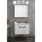 ÖZCEDEN Çiğdem Kulplu 80 cm Beyaz MDF Seramik Lavabolu Asma Banyo Dolabı Takımı