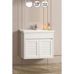 ÖZCEDEN Çuha 65 cm Beyaz MDF Panjurlu Balon Kapak Seramik Lavabolu Asma Banyo Alt Dolabı