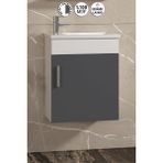 Özceden Lale 42X24 cm Beyaz-Antrasit Gri Mat Mdf Seramik Lavabolu Asma Banyo Alt Dolabı - Beyaz - Antrasit - Gri