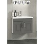 Özceden Salkım 65 cm Beyaz-Füme Balon Mdf Seramik Lavabolu Asma Banyo Alt Dolabı - Beyaz - Füme